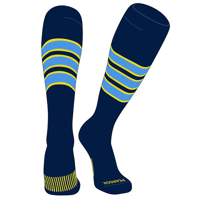 Striped OTC Baseball, Softball, Football Socks (C) Navy, Bright Yellow, Sky Blue