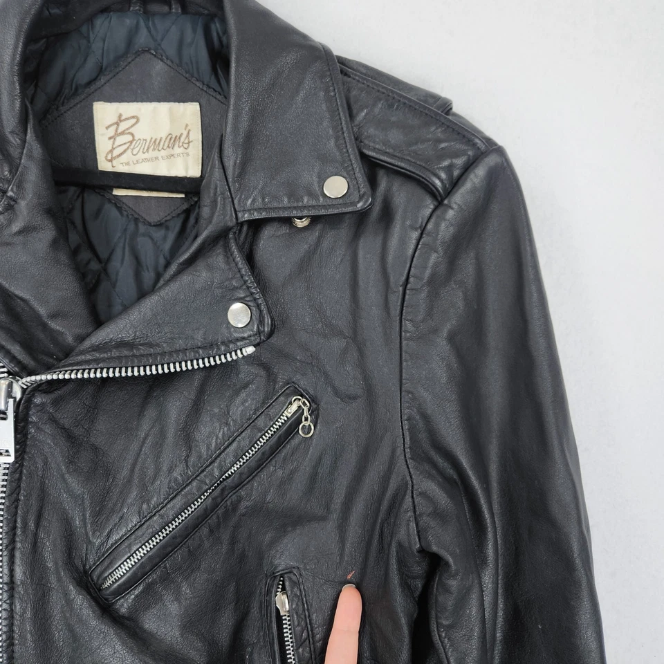 Bermans куртка женщин 38 США средний черный винтажный 80-х кожи Moto классический мотоциклиста - Изображение 3 из 4