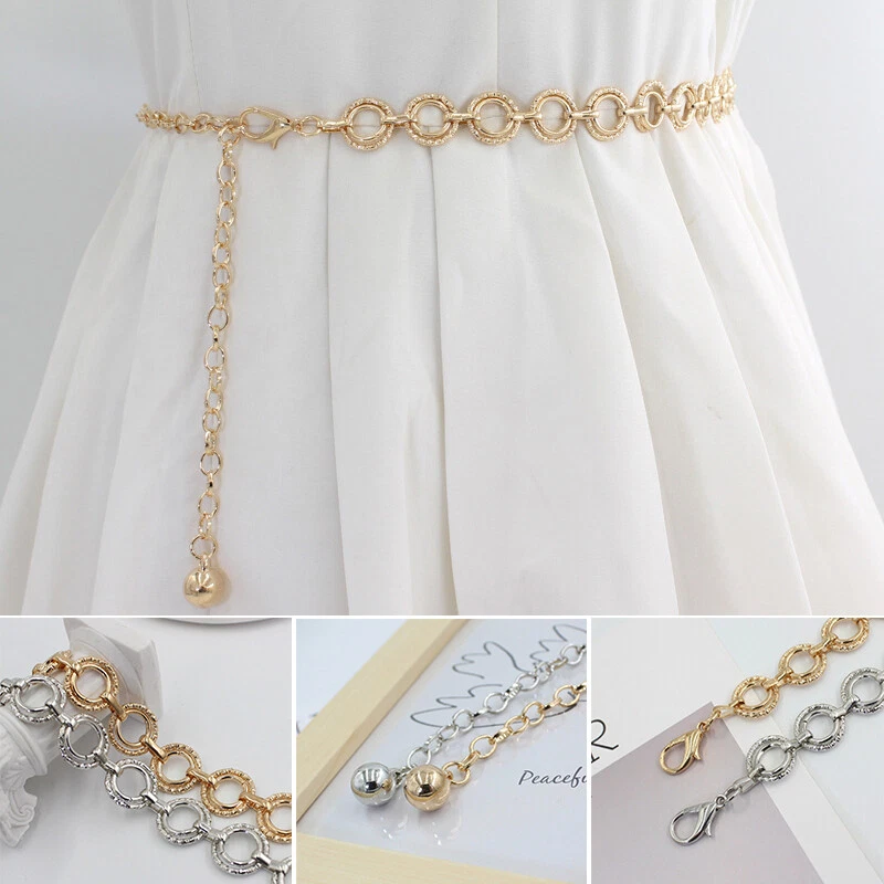 Metal Waist Chain Belt Dress Pant Waistband Long Tassel Round Ring