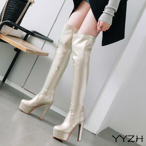 Mujer por sobre la rodilla Botas Largas Taco Alto del muslo bloque de alto  Zapatos de plataforma Club nocturno | eBay
