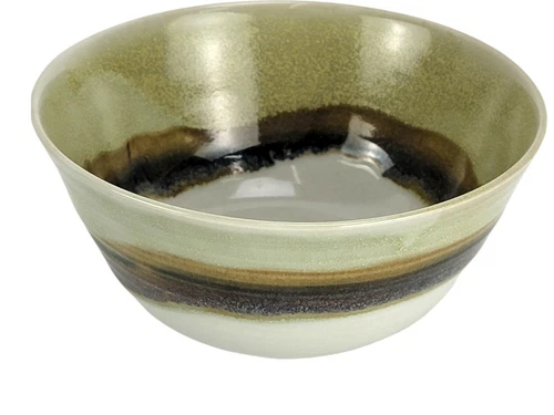 Vintage Gibson Pottery Serving Bowl / Dish Olive Green Brown Taupe Signed