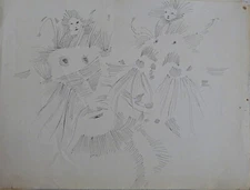 THE CHILDHOOD OF ART, 24X32 original drawing surrealist fantasy Fred BELAUBRE
