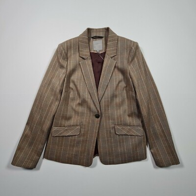 Principles Womens Suit Jacket Brown 12 UK Check Pattern Blazer