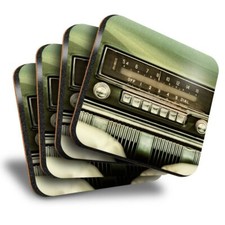 Set of 4 Square Coasters - Old Car Radio Vintage Classic  #21956