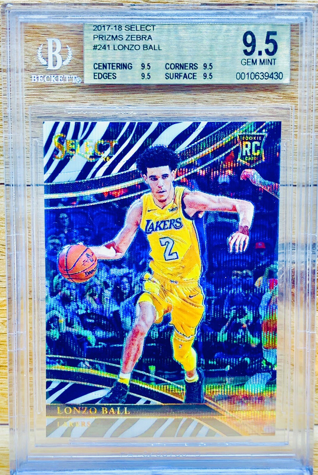 Lonzo Ball 2017 Panini Select Zebra Courtside Rookie BGS 9.5 True Gem