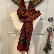 Ragana Italy deep red mustard shields smokers neck scarf 9.5