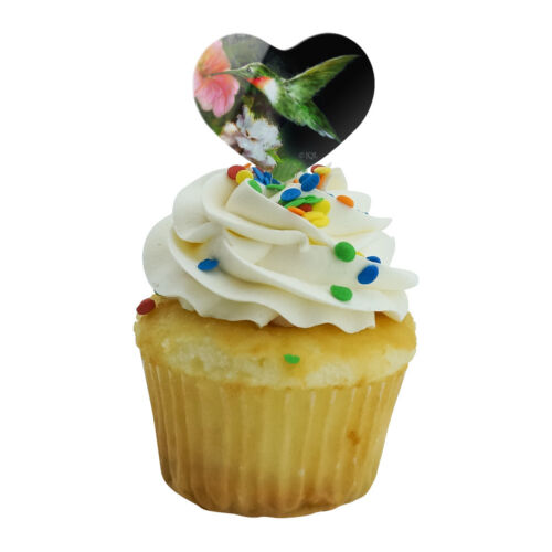 Ruby's Hummingbird Flower Garden Heart Love Cupcake Picks Toppers Set of 6 - Picture 2 of 7