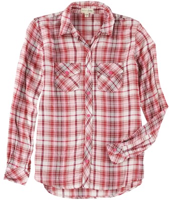 Maison Jules Womens Plaid Button Up Shirt