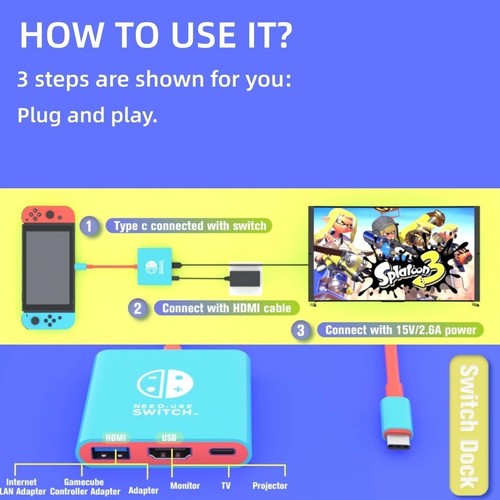 Station d'accueil HDMI TV Dock Nintendo Switch OLED adaptateur de remplacement USB 3.0 - Photo 3/7