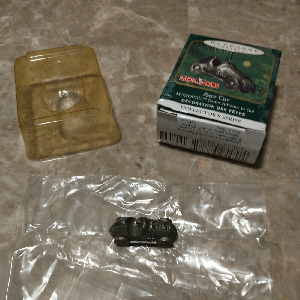 Hallmark Ornament new Keepsake Miniature Christmas Monopoly Race car 2 2001