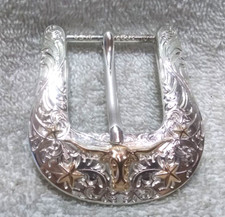 Silver Engraved Gold Texas Longhorns Texas Stars Replacement Buckle Mint  