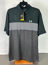 Under Armour Men's Black/White The Playoff Polo Shirt Loose Fit Large UPF 40 NWT