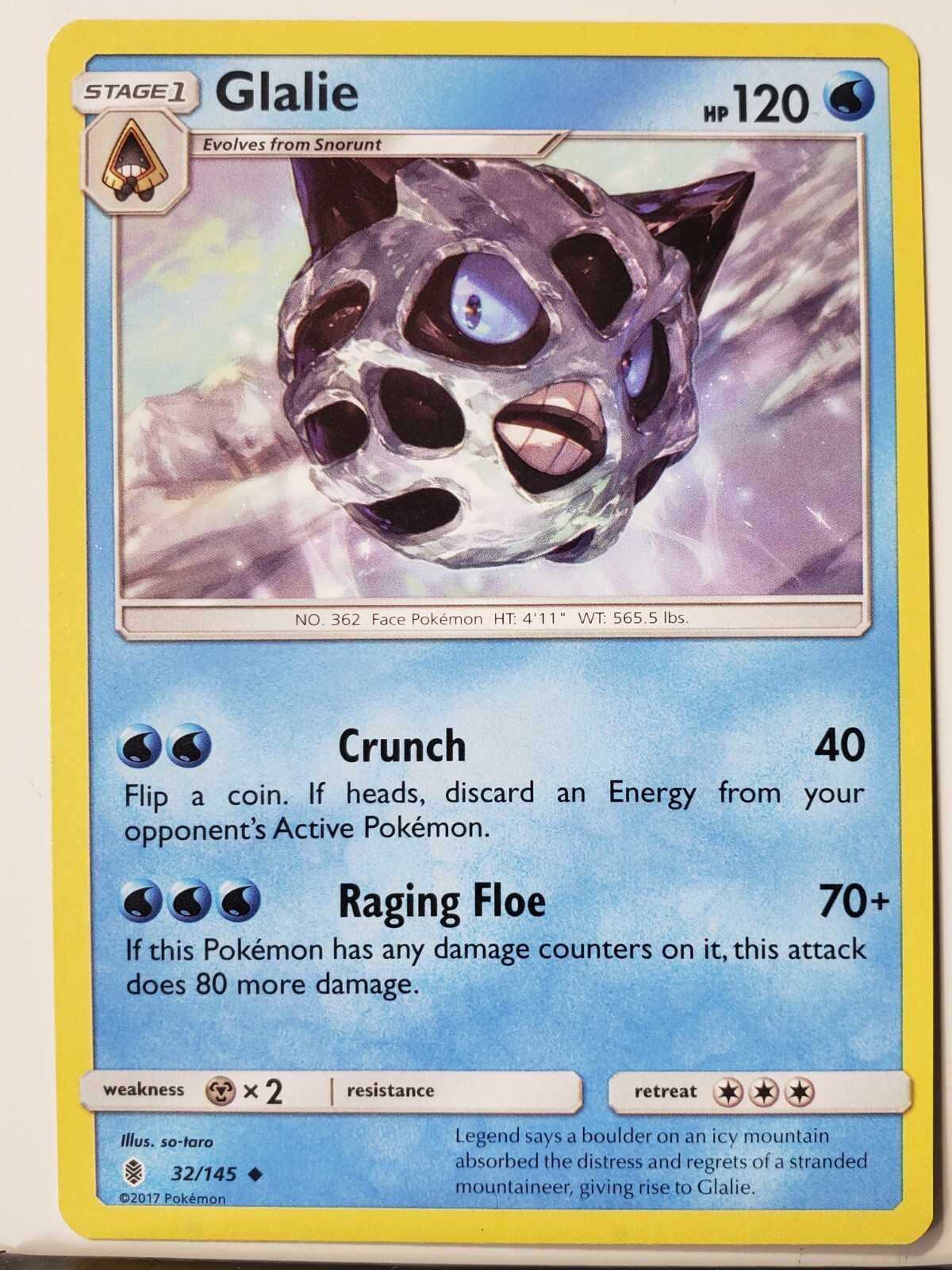 Glalie 32/145 VLP / NM Guardians Rising Sun Moon Pokemon Card $2 Flat Shipping