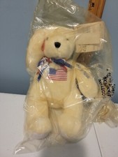 NEW 10" American Greetings LIBERTY BEAR Proud of the USA White Bear Salutes Flag