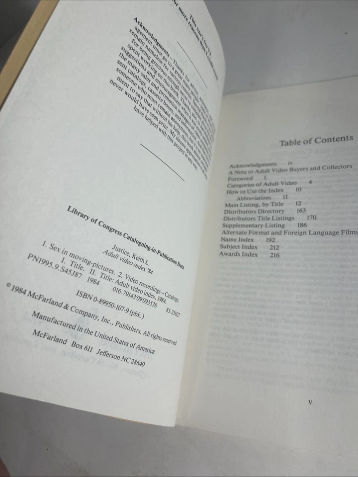 1984 ADULT VIDEO INDEX '84 by Keith L. Justice, Softcover, McFarland, RARE - VGC - Image 3 of 4