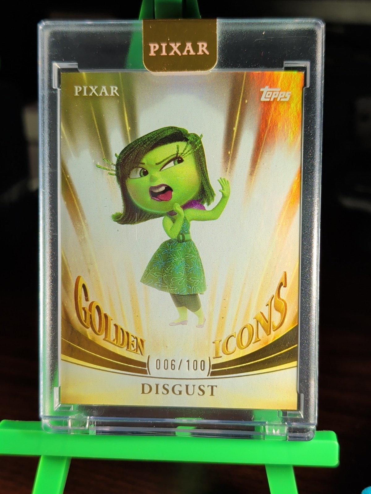 2025 Topps Disney Pixar Disgust Golden Icon Inside Out Encased High Number 6/100