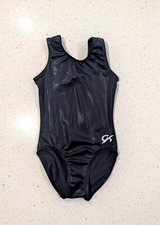 Rare HTF GK ELITE Gymnastics Dance Leotard CM Medium Nylon MYSTIQUE SOLID BLACK