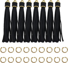 Black Leather Tassels for Beaded Bracelet Keychain Wristlet - 12Pcs 4.3Inch Faux