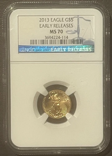 2013-W American Eagle $5 GOLD NGC MS70 ER  : BU GEM Coin 1/10 Oz Bullion : 10445