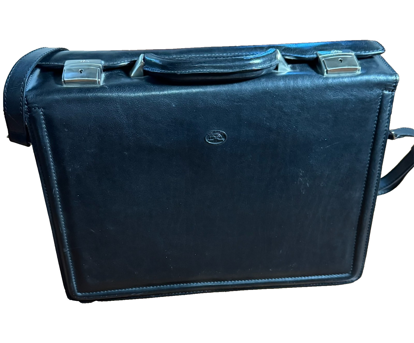 Vtg Tony Perlotti Leather Briefcase Mens Black Shoulder Bag Italy Boss Office