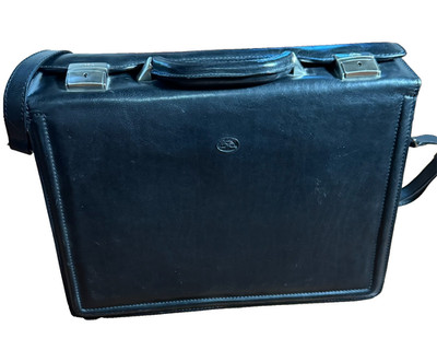 Vtg Tony Perlotti Leather Briefcase Mens Black Shoulder Bag Italy Boss Office