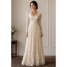 VTG Gunne Sax Wedding Dress Women Size 9 Cream Lace Renaissance Romantic Vintage