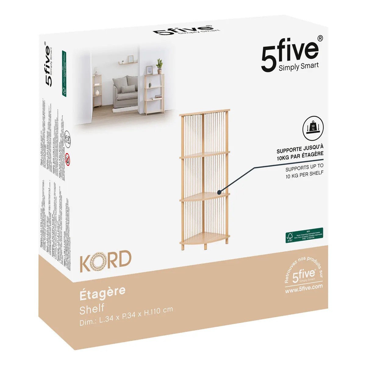 Étagère d'angle 4 niveaux Kord pour ranger les petits espaces encombrés