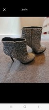 New glittery silver stiletto platform ankle boots very high stiletto heel Sz 5