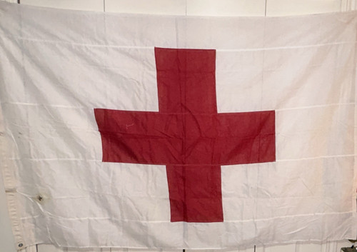 Valley Forge St George White Flag w/ Red Cross w/ Grommets. Small stain on flag.