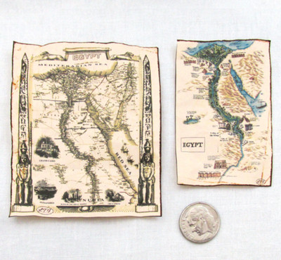 ANCIENT EGYPTIAN MAPS Miniature Dollhouse 1:12 Scale Papyrus 2 Pc