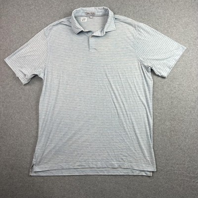 Peter Millar Polo Shirt Mens Large Light Blue Striped Golf Active Casual Adult