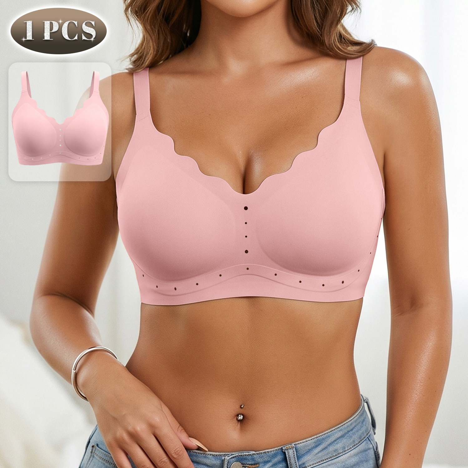 Jelly Bras for Women No Underwire Scalloped Push Up Wireless Bralettes Soft Bra