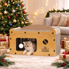 Cat House 2-Tier Indoor Outdoor, Cat Cave Bed with Scratching Surface  Toy Ball