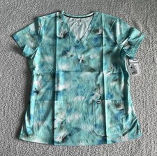 Koi Next Gen Scrub Top Women  s Large Green Soaring Cranes Energy Stretch Nursing