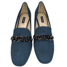 Nine West Remal Loafer Pumps Womens 9.5M Teal Blue Excellent Chain Block Heel