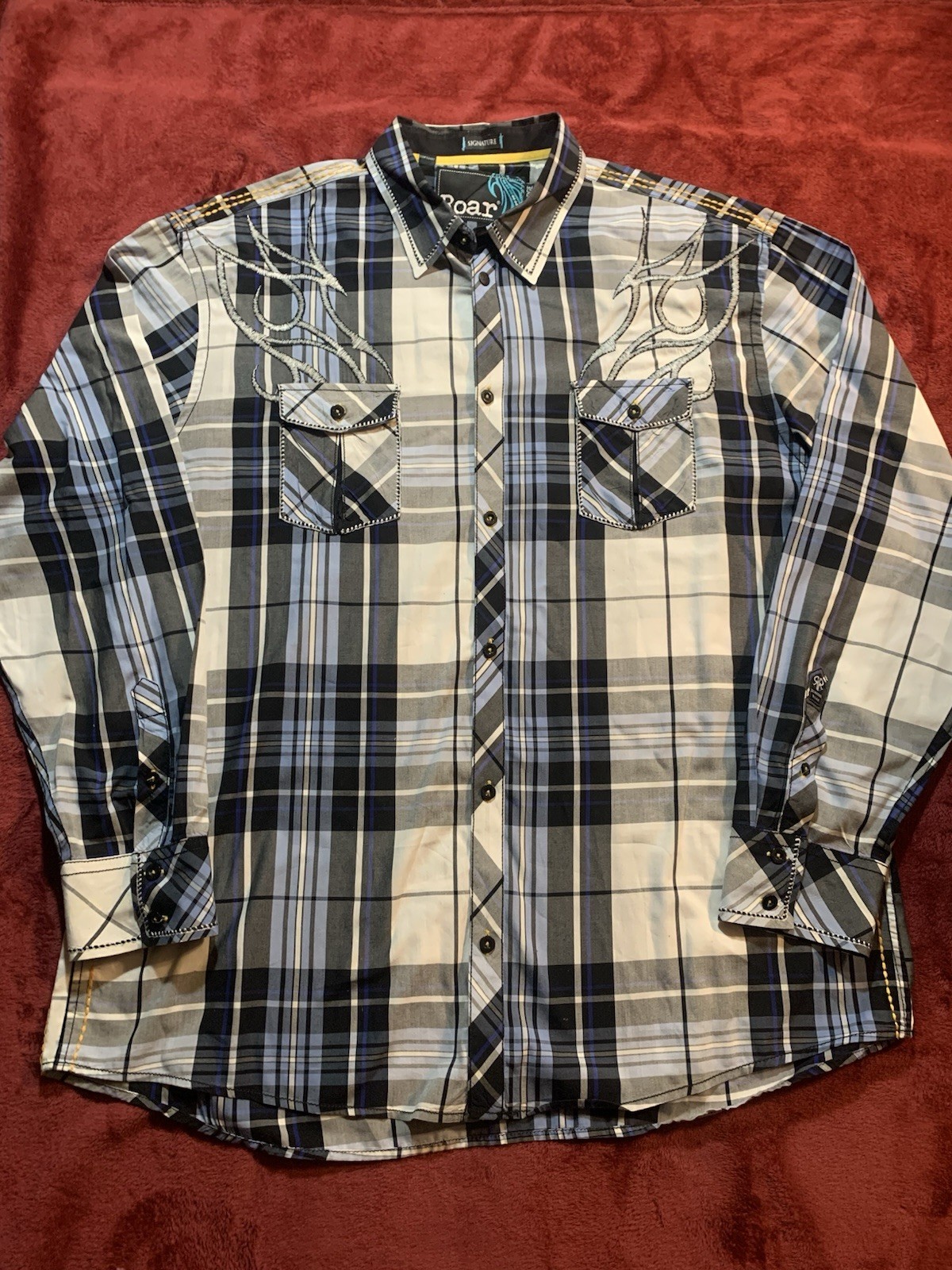 ROAR SIGNATURE Western Style Long Sleeve Button Down Shirt 3XL Embroidered