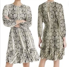 J. Crew Factory Snake Print Dress Sheer Sleeves Size Medium