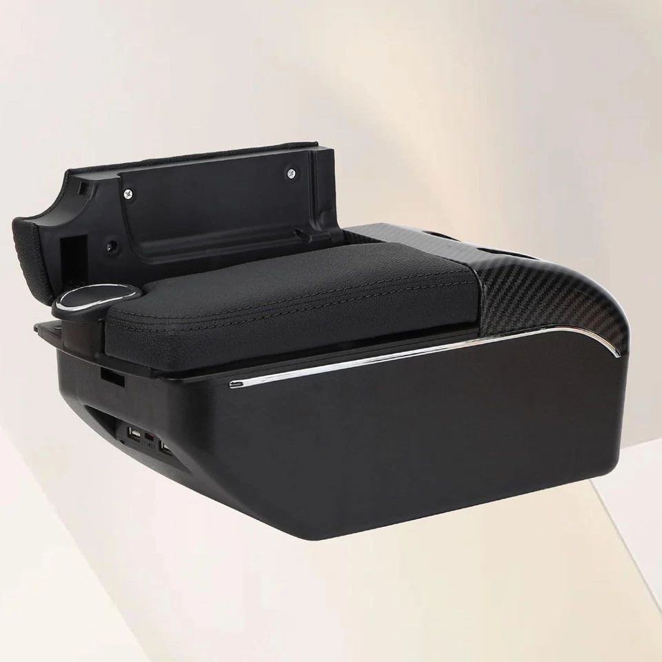 Caja reposabrazos para Nissan Versa 2012-2019 doble puerta almacenamiento negro con puertos USB Foto 3 de 4