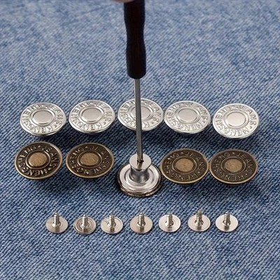 10x Jeansknöpfe 17mm Hosenknöpfe Metall mit Nieten & Schraubenzieher 2 Farben