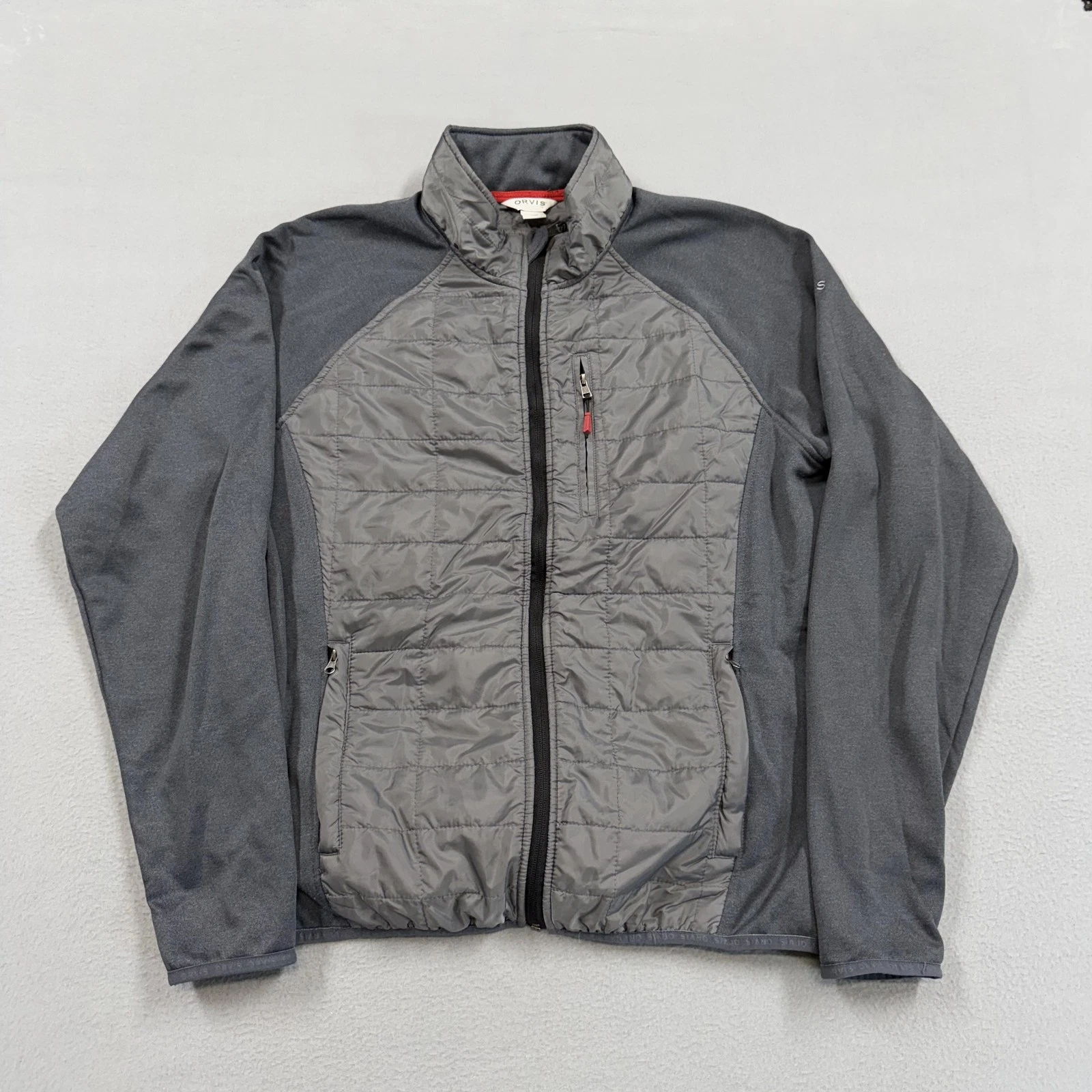 Orvis Jacket Mens Large Gray Quilted Softshell Full Zip Lightweight Outdoor