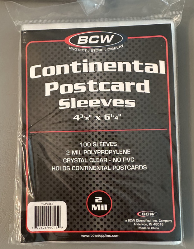 BCW 100 Continental Postcard Sleeves: 2 Mil 4⅜" x 6¼"