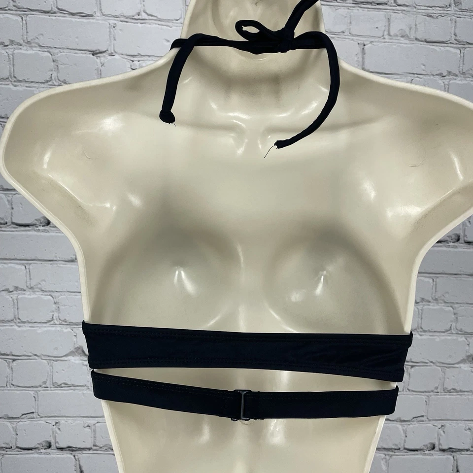 Traje de baño Oakley negro sin relleno forrado halter corbata bikini top hecho en EE. UU. talla pequeña S Foto 2 de 4