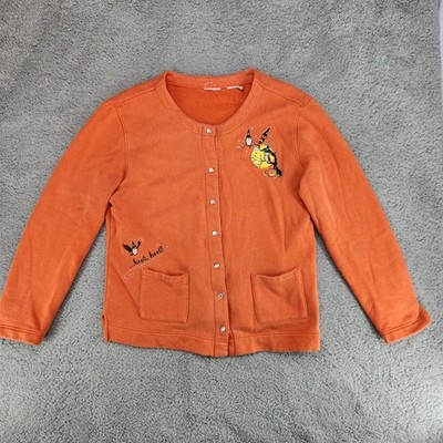 Vintage Classic Elements Halloween Cardigan Sweater Womens L Orange Owls Pumpkin