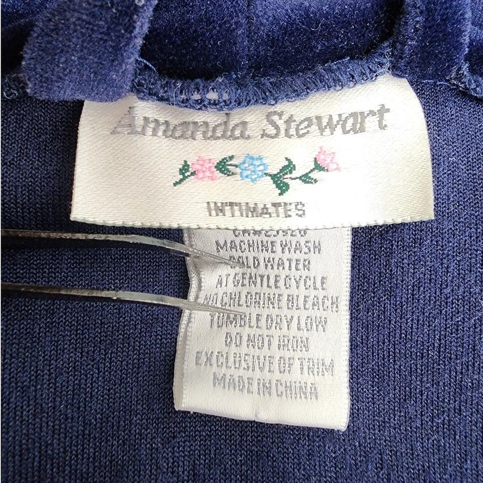 Bata larga envolvente de terciopelo bordada vintage años 80 Amanda Stewart talla M bolsillos azules Foto 4 de 4