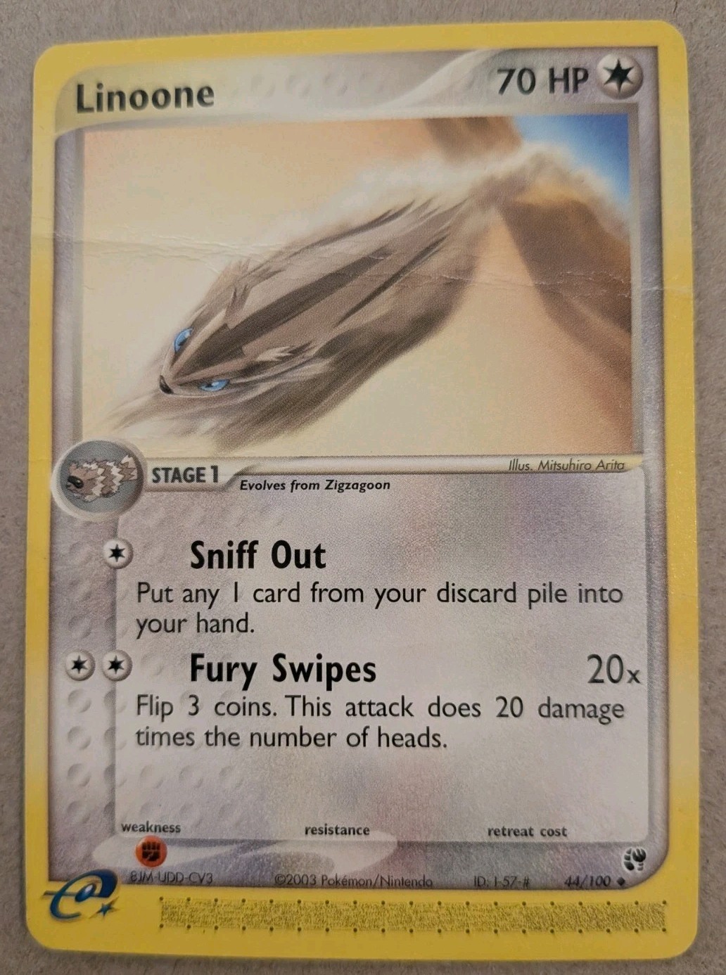 Pokemon TCG Linoone 44/100 Sandstorm Regular, Heavily Played Condition 