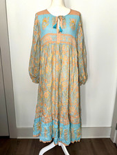 Spell & the Gypsy L Juniper Boho Dress Eggshell Blue Floral Turquoise Tassels