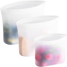 100% Silicone Food Storage Bags,  Microwave Oven Safe 3-Pack (51oz, 34oz,17 oz)