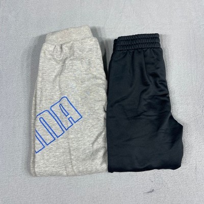 Puma Boys L Sweatpants Lot of 2 Gray Blue Logo Black Joggers Athletic Pants