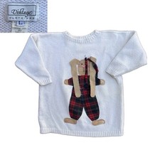 90s Vintage Novelty Bear Knit Sweater Plaid Applique USA Made Large