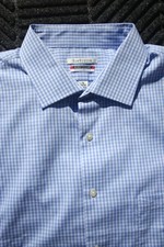 NEW/TAG-VAN HEUSEN FLEX COLLAR 18- 34/35 MENS LONG SLEEVE DRESS SHIRT-BLUE/WHITE